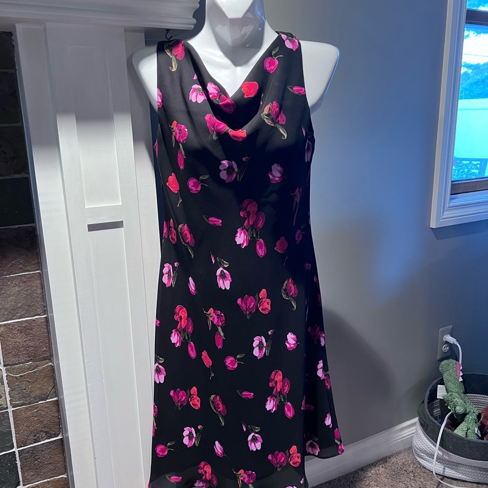 Ronni Nicole Black Dress with Pink Floral Design